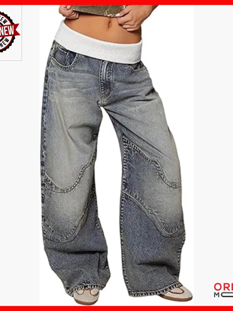 Baggy Cargo Jeans High Waisted Patchwork Denim Wide Leg Pants Streetwear